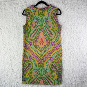 Vintage Psychedelic Paisley Mod Shift Dress Sleeveless Mock Neck 60s 70s M
